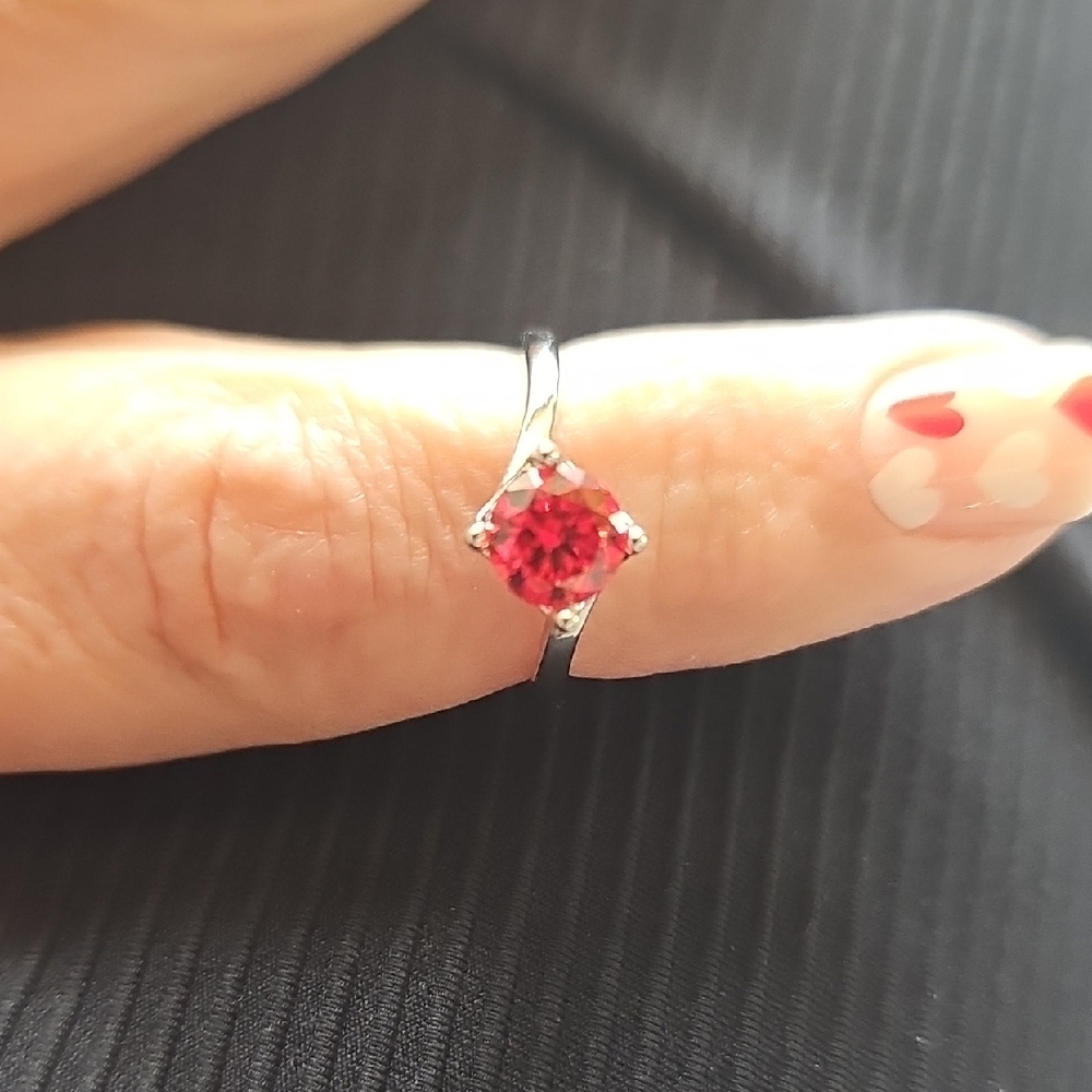 ⚡️Sterling Silver Ring & Watermelon Red Moissanite 1 CT Center Stone Size 6 New